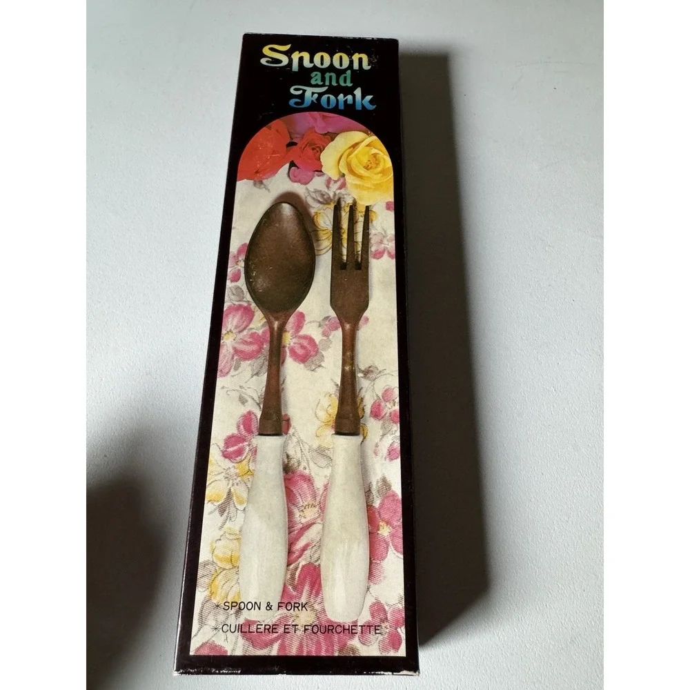 Vintage Delft Style Windmill Wood Ceramic Salad Servers Boxed Set